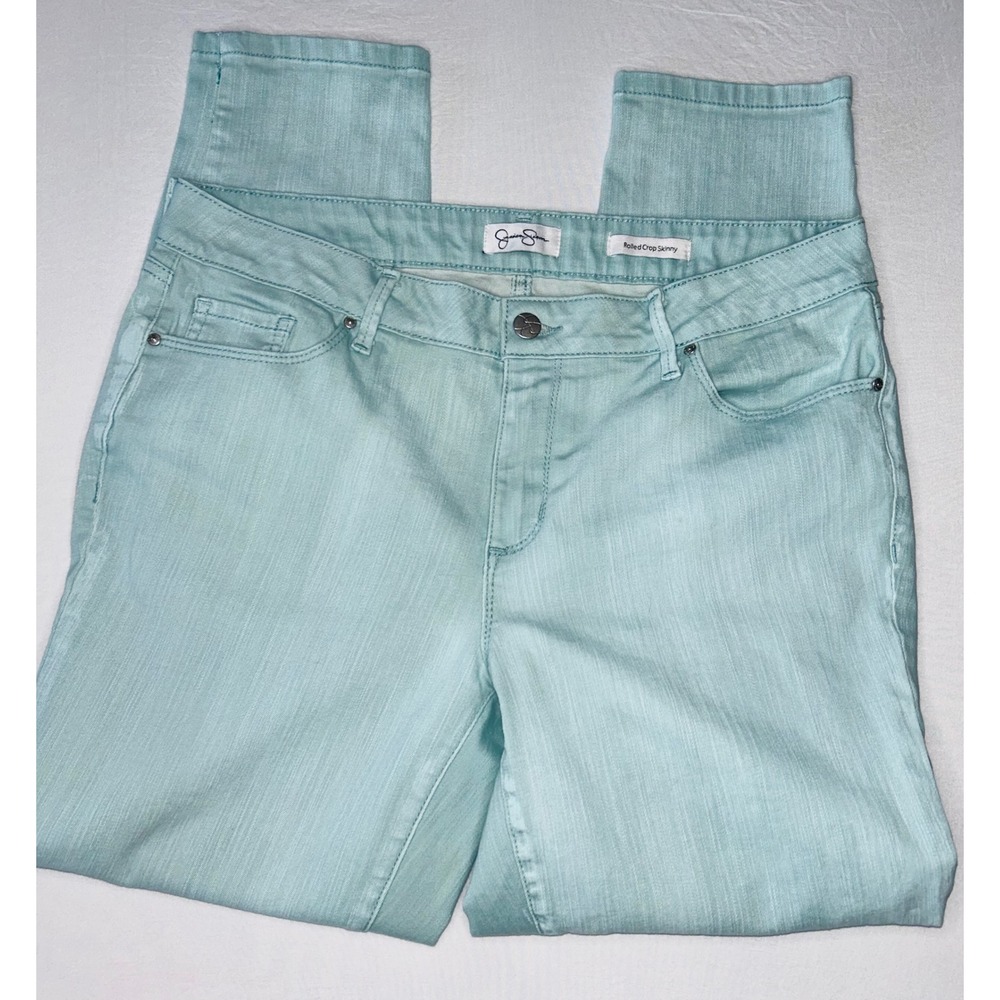 Jessica Simpson Rolled‎ Crop Skinny Jeans Size 12/31 Mint Green Denim